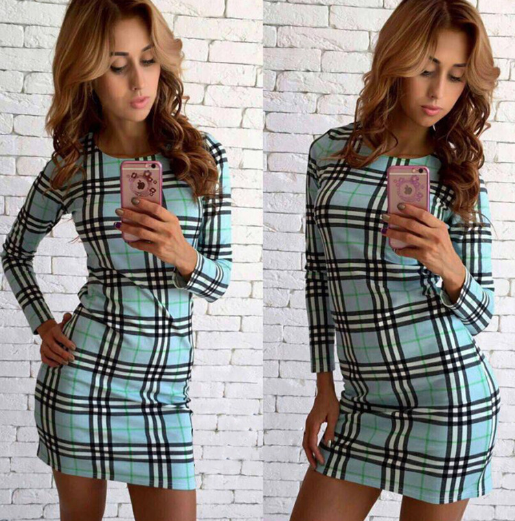 W25040-4 Plaid Bodycon Mini Dress